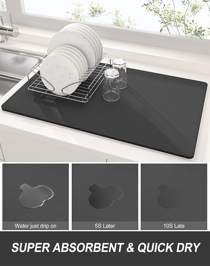 Rnivvi Dish Drying Mat for Kitchen Counter, XL 15 x 24" Super Absorbent Drainer - Image 3