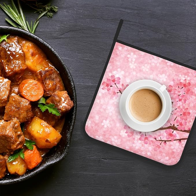 Pink Blooming Cherry Blossoms Pot Holder Set of 2, Heat Resistant Potholders - Image 5