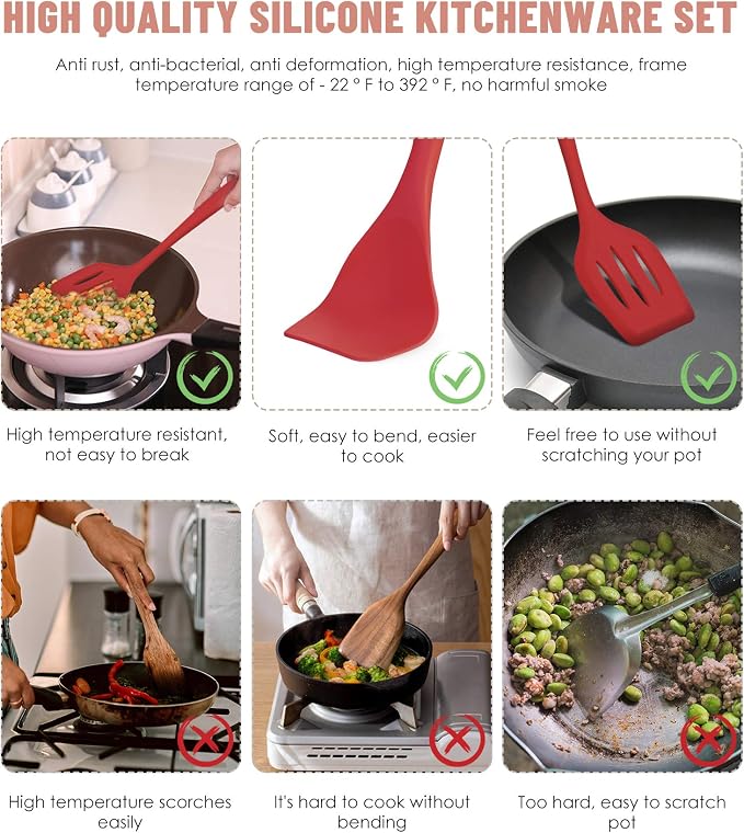 Pranski Kitchen Utensils Set-12 Pieces Silicone Cooking Utensils Set 392°F Heat - Image 3