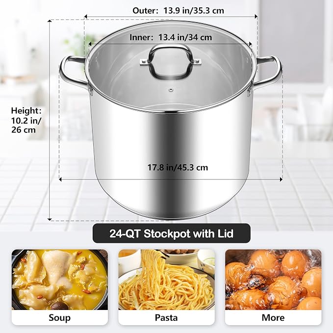 Stainless Steel Stock Pot, Homikit 24 Quart Large Stockpot Soup Pot - Image 2
