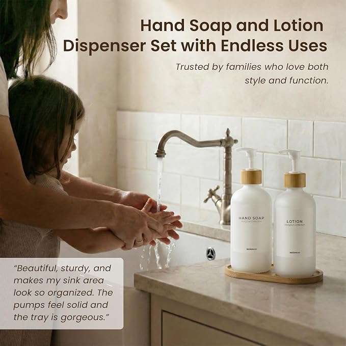 MaisoNovo Glass Soap Dispenser Bathroom Set of 2-16.9 oz Bathroom Soap - Image 6