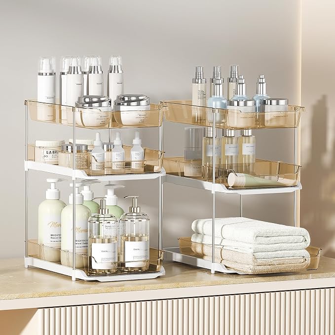 Delamu 2 Pack 3-Tier Bathroom Under Sink Organizers and Storage, Pull Out Clear - Image 5