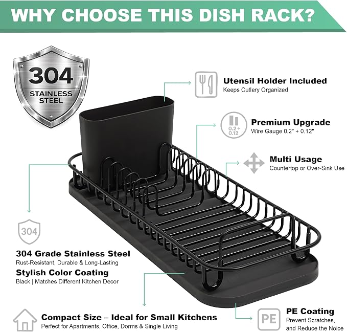 SunnyPoint 304 Stainless Steel NeverRust Compact Dish Drying Rack - Image 5