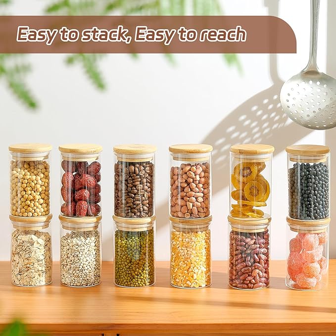 12 Packs Bamboo Qtip Holders, 10 oz Glass Round Storage Containers - Image 4