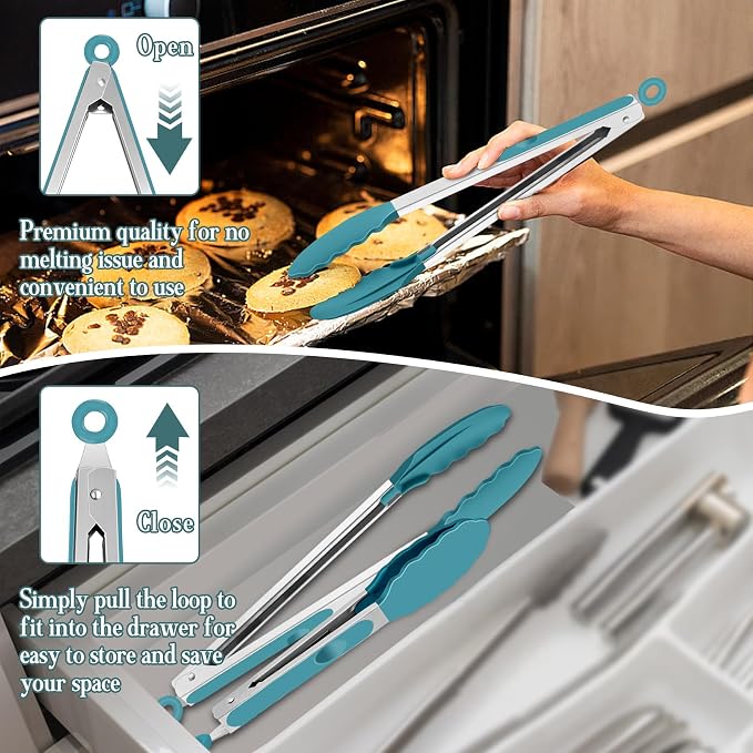 TeamFar Kitchen Tongs, Heat Resistant Silicone Tongs, Locking Design & - Image 6