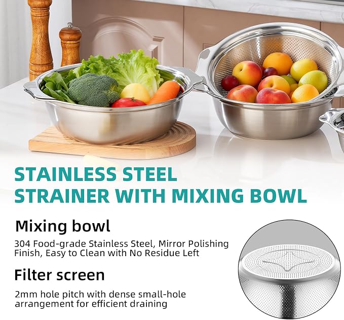 Colander for Kitchen Stainless Steel, 4QT Rice Strainer Bowl - Image 3