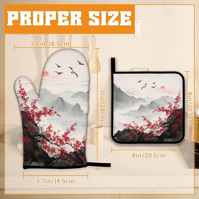 Cherry Blossom Moutain Oven Mitts and Pot Holders - Image 2