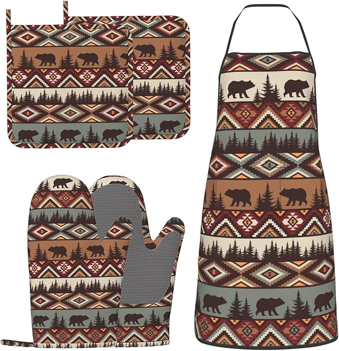Vintage Rustic Bear Oven Mitts Bear Mountain Pot Holders Country Cabin Themed by Unknown