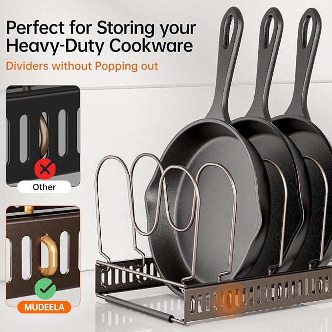 MUDEELA Pots and Pans Organizer under Cabinet, Expandable Pan Lids Organizers - Image 3