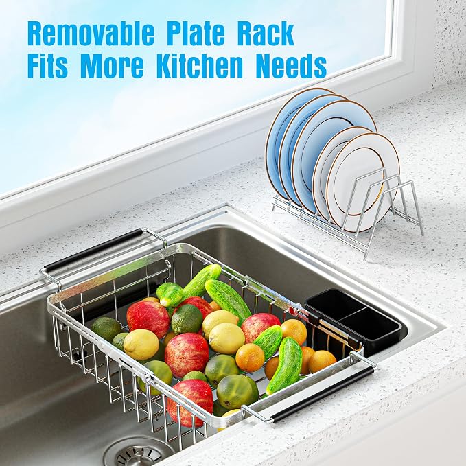 Expandable Over The Sink Dish Drying Rack, Anti-Rust Stainless Steel in Sink - Image 3