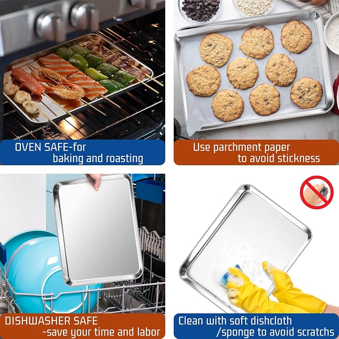 P&P CHEF 12.5 Inch Baking Cookie Sheet, Oven Pan Tray Stainless Steel Sheet Pan - Image 5