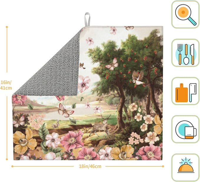 Retro Country Woods Deer Dish Drying Mat 16x18 Inch, Microfiber Absorbent Fast - Image 2