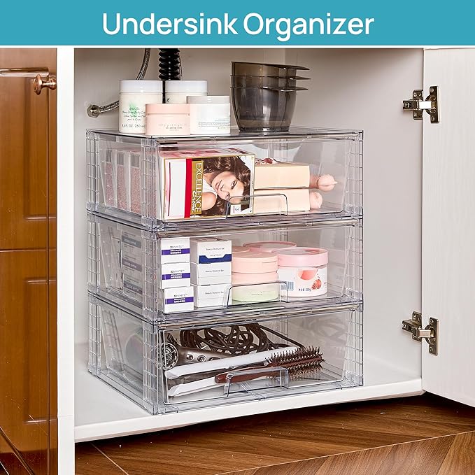 Vtopmart 6 Pack Large Stackable Storage Drawers, Easily Assemble Clear Acrylic - Image 6