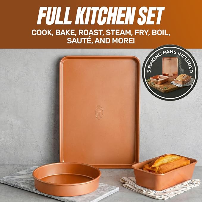 GOTHAM STEEL 20 Pc Ceramic Cookware Set, Copper Pots and Pans Set Non Stick - Image 6