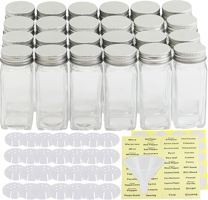 Simple Houseware Spice Jars 4 Ounce Square Glass Bottles - Image 2