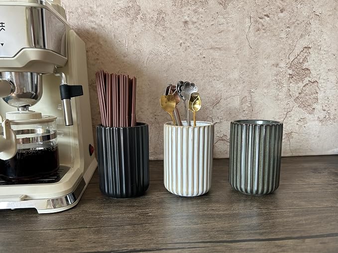 TOPYOKK Stoneware Coffee Bar Utensil Holder Tea & Coffee Spoon & Stirrer Holder - Image 2