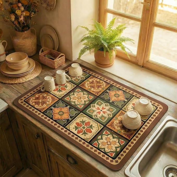 Boho Dish Drying Mat for Kitchen Counter - Image 2