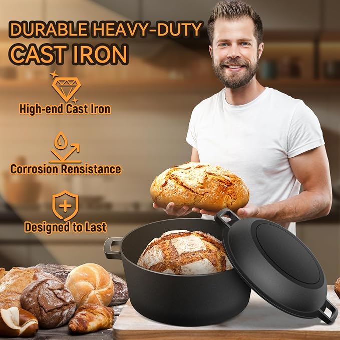Cast Iron Dutch Oven for Bread Baking, Banneton Bread Proofing Basket Sourdough - Image 5