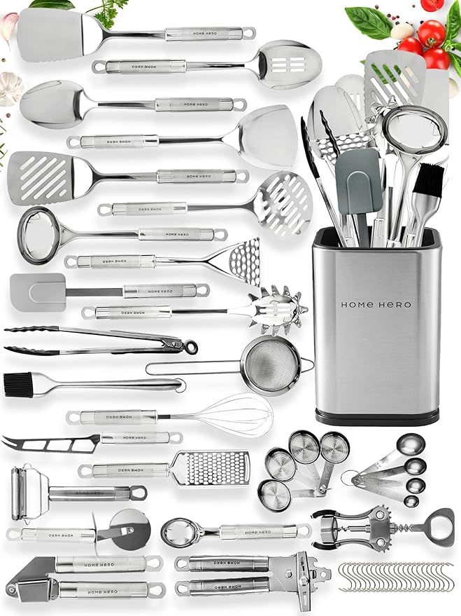 Home Hero 54-Piece Stainless Steel Kitchen Utensils Set by HomeHero