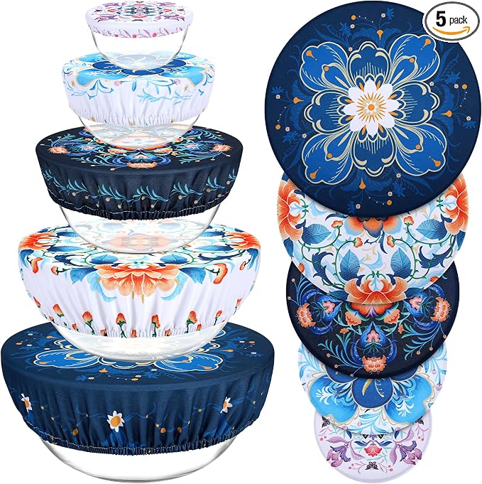 5 Pieces Bowl Covers Reusable, 5 Size Elastic Cloth Bowl Covers by Revahope