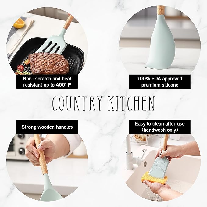 Country Kitchen Non Stick Silicone Utensil Set - Image 2