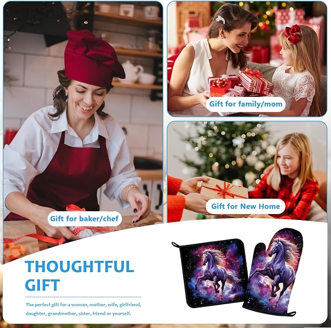 Horse Purple Galaxy Space Oven Mitts and Pot Holders Sets Heat Resistant 4Pcs - Image 7