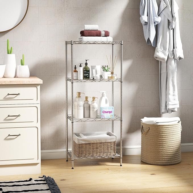 BestOffice | 4-Tier Wire Storage Shelves | 12"D x 18"W x 44"H | Chrome | - Image 2