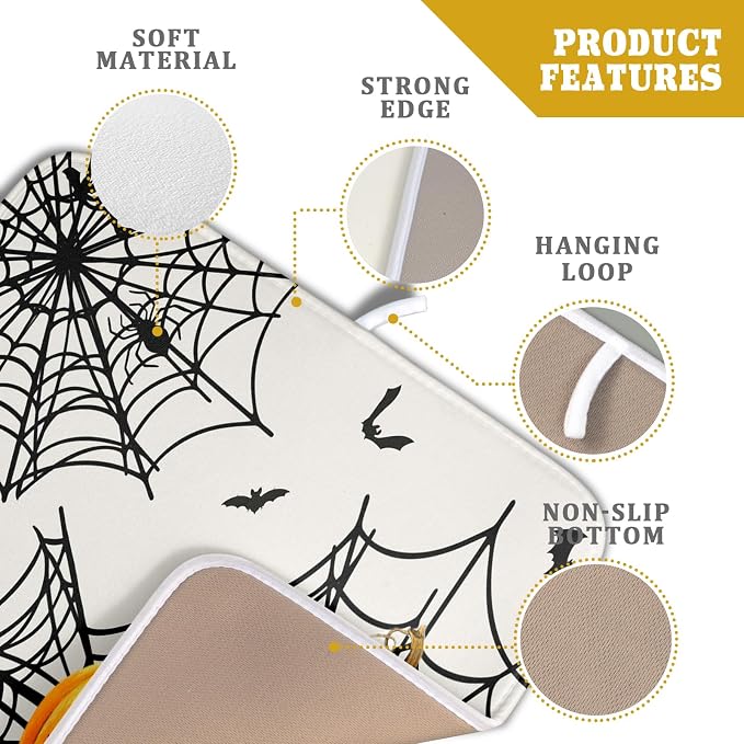 Giwawa Happy Halloween Dish Drying Mat 16"x18" Spooky Colorful Pumpkins - Image 4