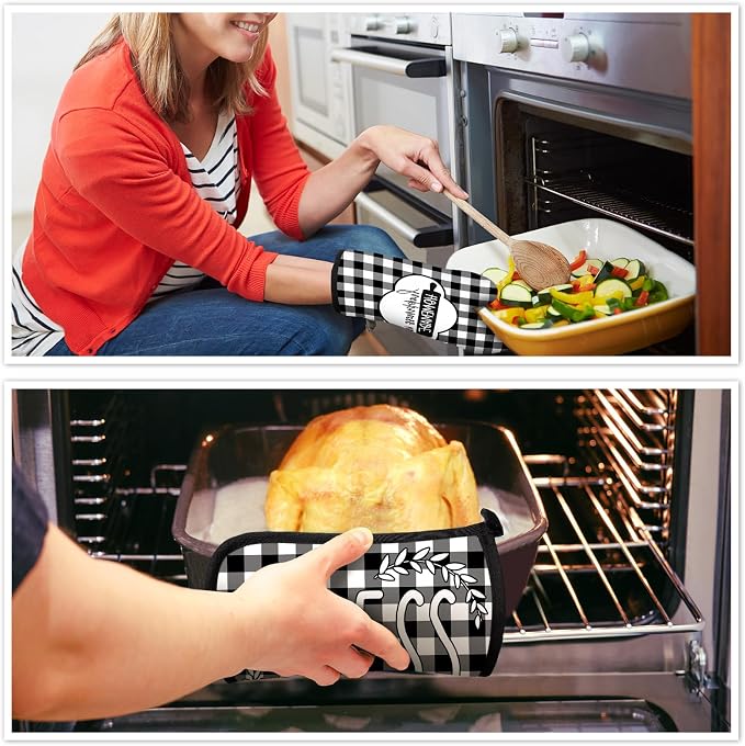 5 Pieces Buffalo Plaid Kitchen Towels Oven Mitts and Pot Holder Set Black and - Image 6