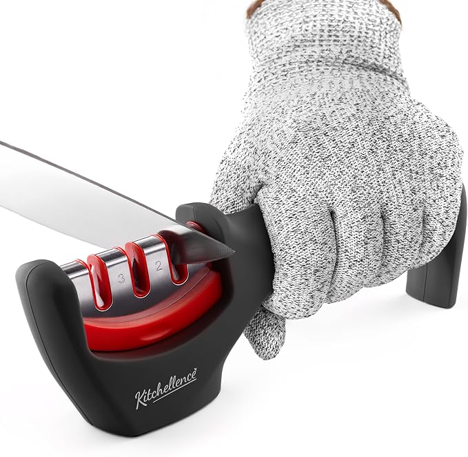 4-in-1 Kitchen Knife Accessories: 3-Stage Knife Sharpener Helps Repair by KITCHELLENCE