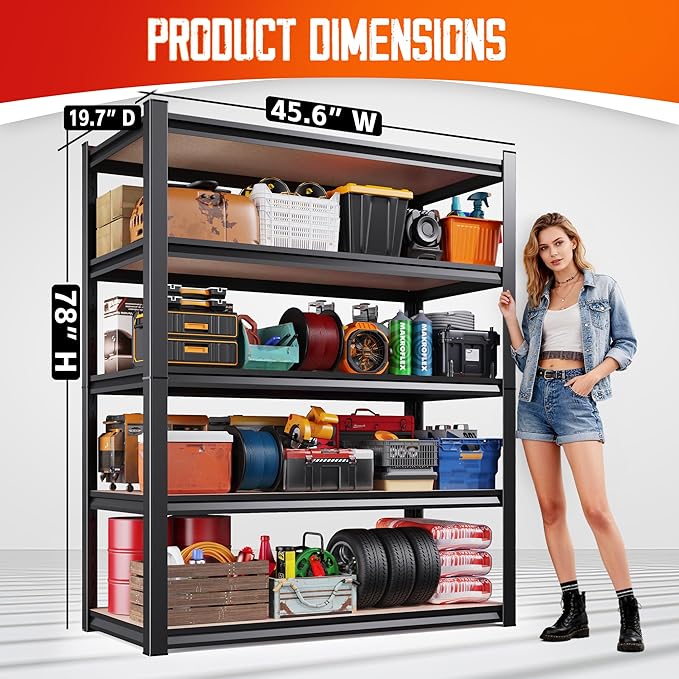 Set of 2 Garage Shelving-2050 lbs 5 Tier Storage Shelves, Adjustable Heavy Duty - Image 3