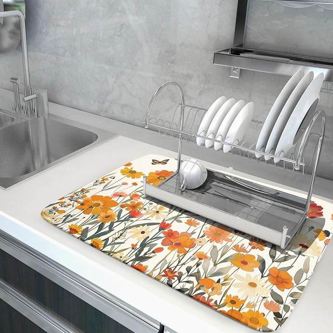 Fall Orange Wildflower Dish Drying Mat - Image 5