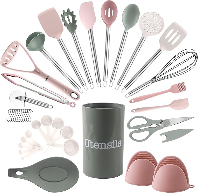 COOK WITH COLOR Silicone Cooking Utensils, Kitchen Utensil Set, Cooking Utensils by CookwithColor