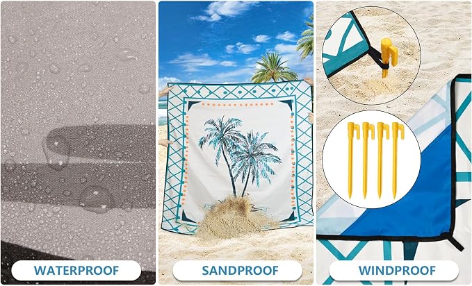 HIHOHO Beach Blanket Waterproof Sandproof Extra Large Beach Mat 79" X - Image 3