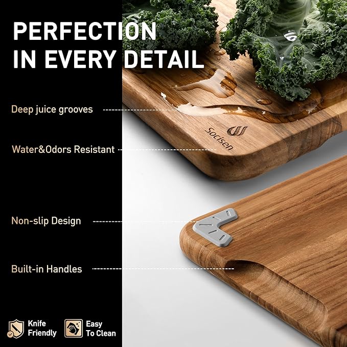 4 Pack Teak Wood Cutting Board Set - Image 4