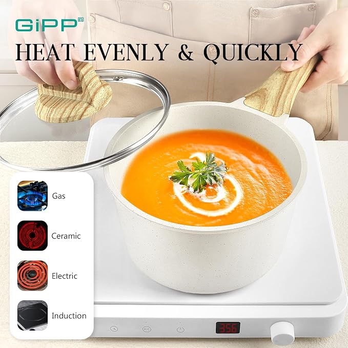 GiPP 21Psc Pots and Pans Set Non Stick White Granite Kitchen Cookware Sets - Image 4