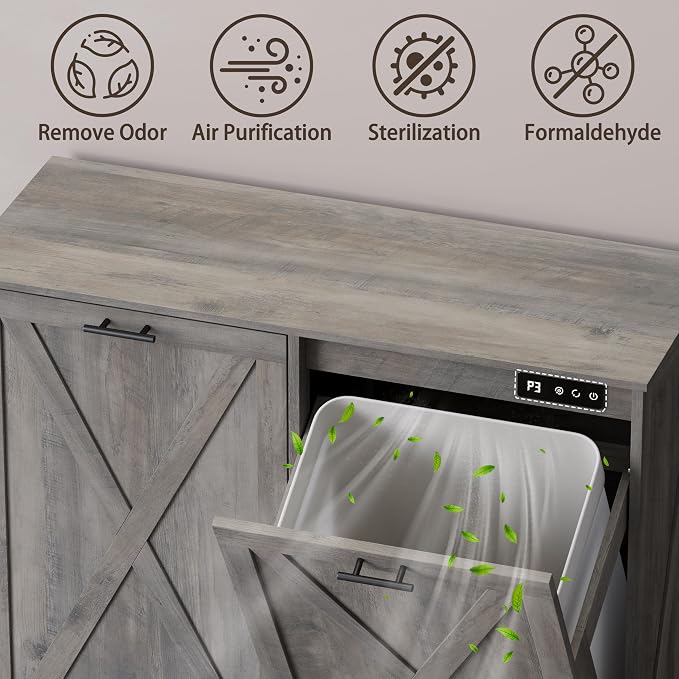 Double Tilt Out Trash Can Cabinet, Wooden Farmhouse Kitchen Garbage Bin - Image 4