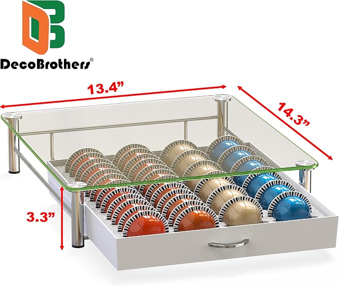 DecoBrothers Crystal Tempered Glass Vertuo Pod Holder Drawer, 24 Large or 48 - Image 3