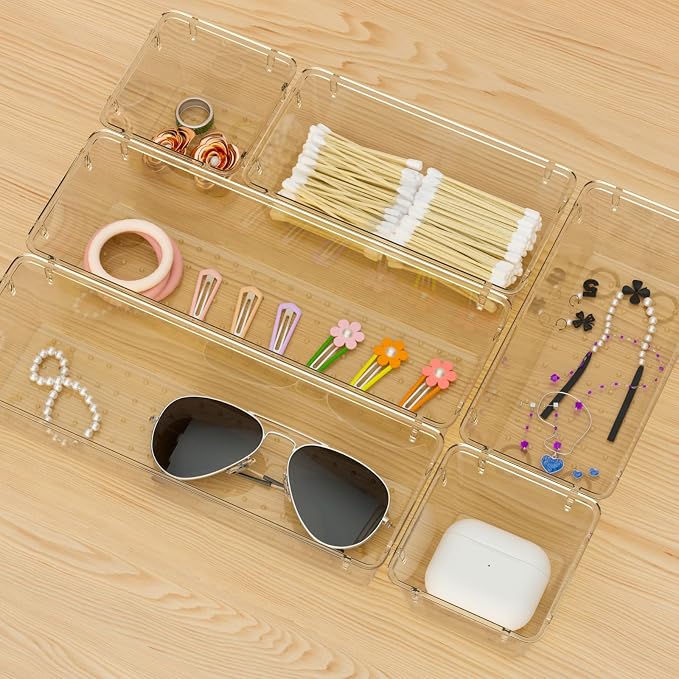 WOWBOX 9 Pack Clear Drawer Organizer Set, Acrylic Drawer Storage Trays - Image 6