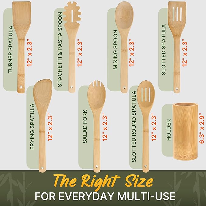 Bamboo Utensils 7 PCs with Holder – Bamboo Cooking Utensils Set + Holder - Image 3