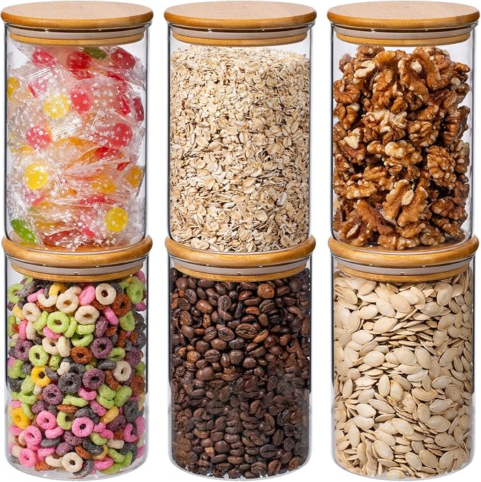 32oz 6PCS Round Airtight Glass Food Storage Jars, Stackable Spice Jar, Kitchen by Unknown
