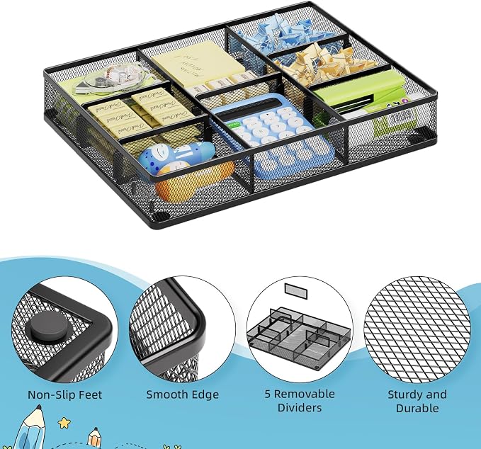 Marbrasse 2Pack Desk Drawer Organizer, Metal Mesh Drawer Organizer Tray - Image 5