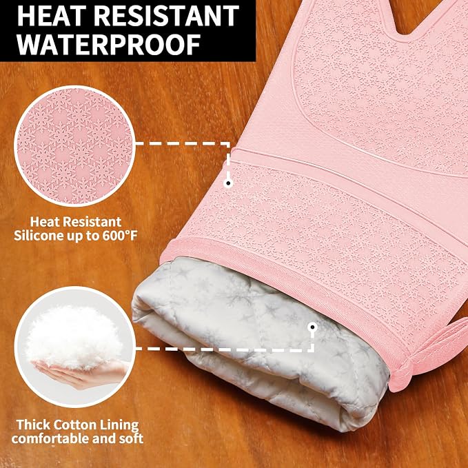 Hovico Silicone Oven Mitts, Heat Resistant 500F Kitchen Mitts 2PCS, 11.6" - Image 3