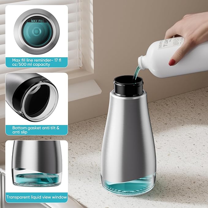 Oasis Creations 500 mL /17fl.oz Stainless Steel Liquid Soap Dispenser - Image 3