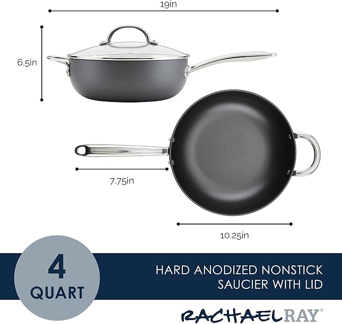 Rachael Ray Professional Hard Anodized Nonstick Sauce Pan/Saucepan/Saucier - Image 2