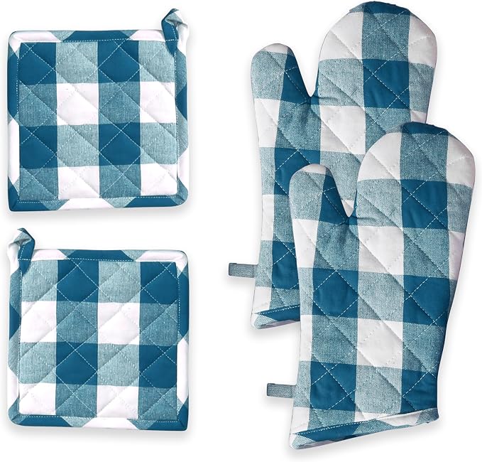 Oven Mitt & Pot Holder Buffalo Plaid Check 100% Cotton Heat Resistant Oven by SoftopiaCotton