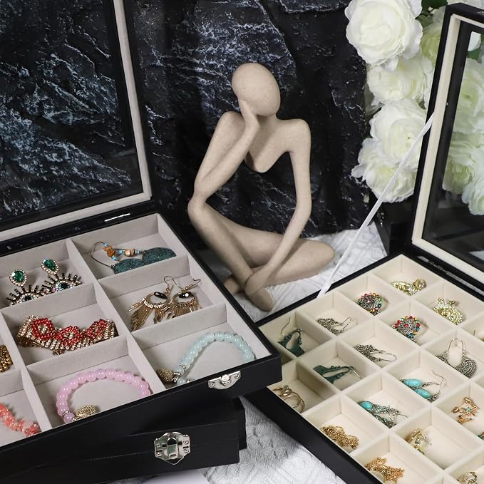 Stratalife Earring Organizer Velvet Jewelry Organizer Box 24 Grid Earring Tray - Image 4