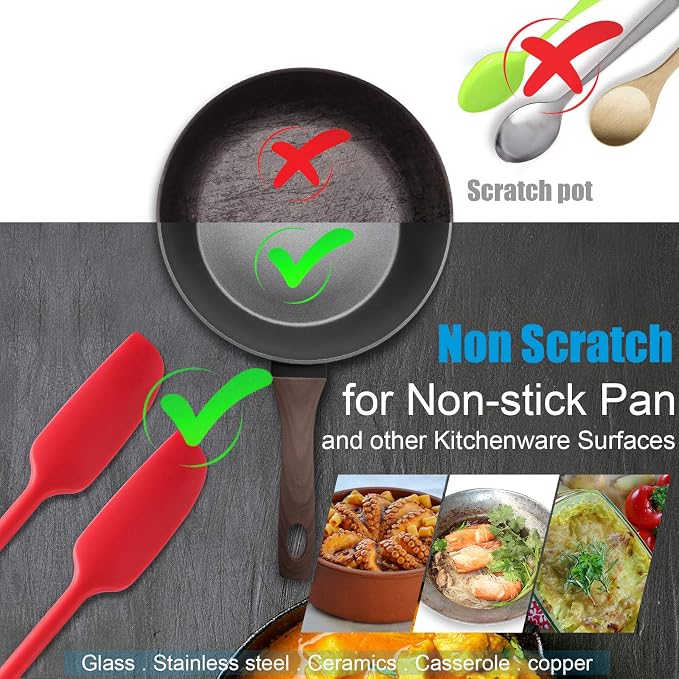 Patelai 2 Pieces Silicone Jar Spatula Long Handle Non-stick Rubber Scraper Heat - Image 4