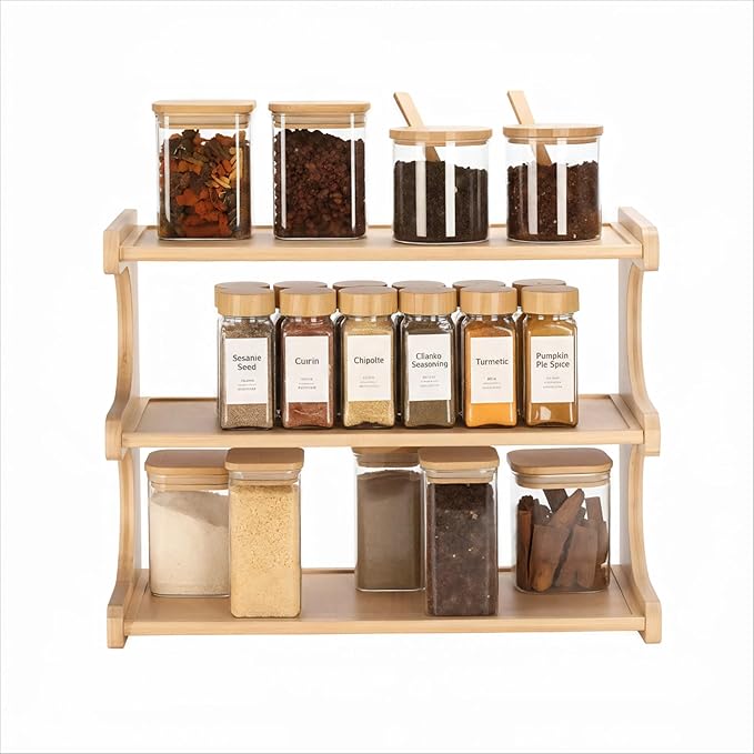 Spice Rack, 3-Tier Bamboo Spice Rack Organizer - Image 8