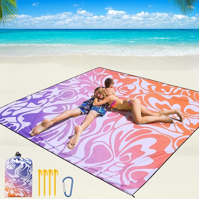 WIWIGO Beach Blanket Waterproof Sandproof Beach Mat 79" X 83"/10'x9'for 2-8 - Image 4